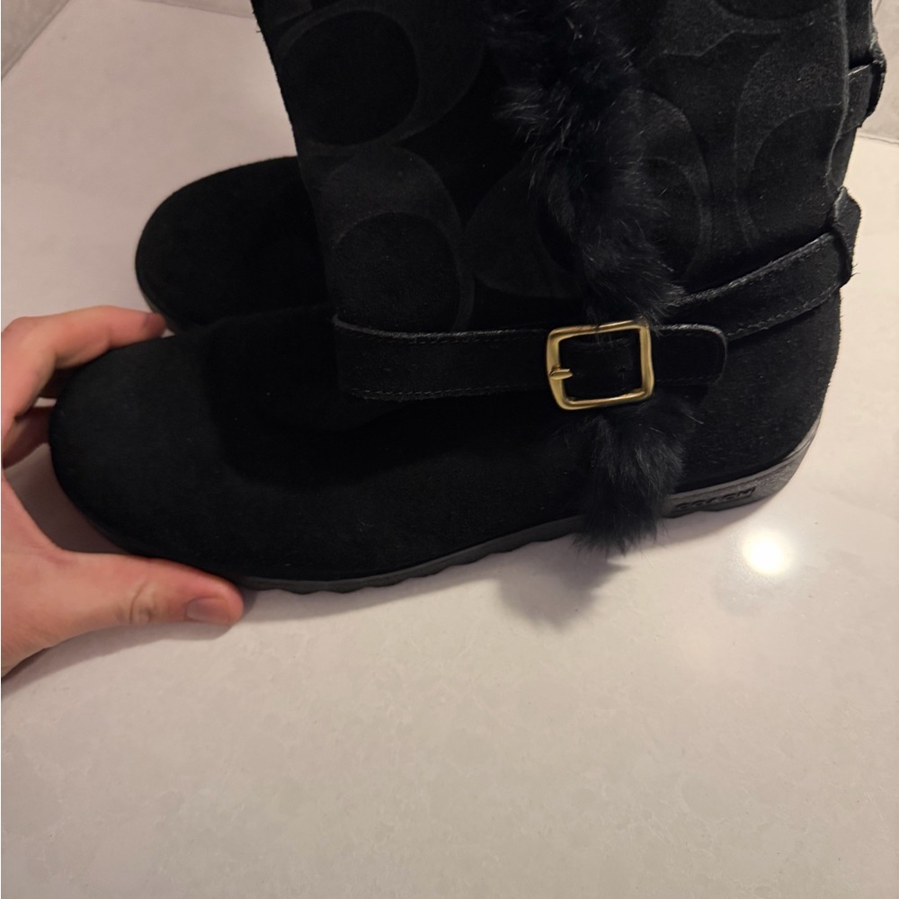 Coach Black Winter Boots with Gold Buckle - Picture 3 of 7